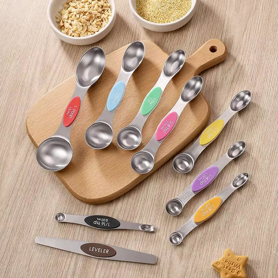 9Pcs Magnetic Measuring Spoons - Dual Sided for Liquid and Dry Ingredients - Fits in Spice Jars - Accurate Measurements Guaranteed