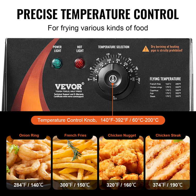 Succebuy Commercial Deep Fryer 3000W Electric Turkey Fryer Large Capacity 18Qt / 17L Stainless Steel Countertop Single Oil Fryer