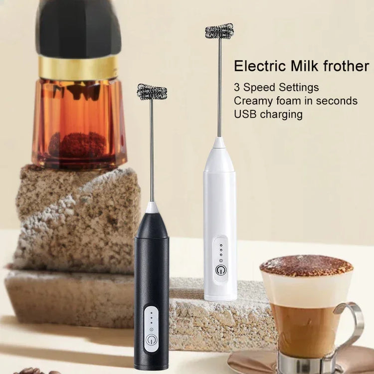 Cordless Electric Milk Frother, USB Recharge Mini Blender for Coffee Cappuccino Foam Maker Whisk 3 Speeds Handheld Milk Foamer