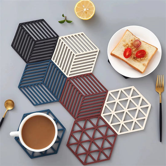 1/3/6PCS Rubber Tableware Insulation Mat Coaster Cup Hexagon Mats Pad Heat-Insulated Bowl Placemat Home Decor Eco-Friendly