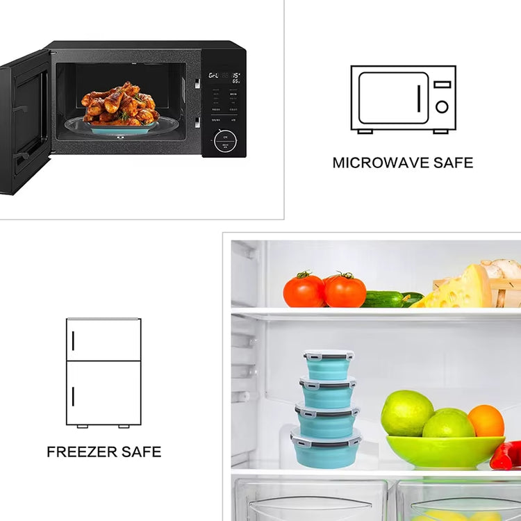 4Pcs Collapsible Lunch Box Silicone Food Storage Containers with Lids, Portable Expandable Bowls Travel Folding Food Storage Box