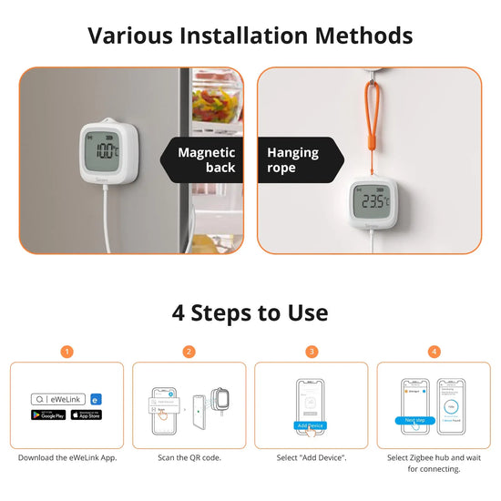 SNZB-02LD IP65 Zigbee LCD Smart Thermometer with Probe Detect Pool Bathtub Fridge Freezer Liquid Temperature Measurement