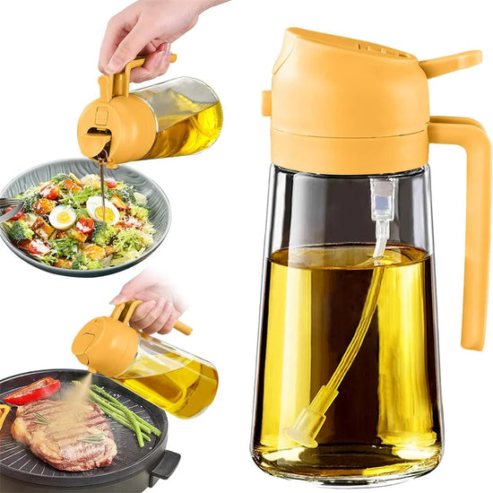 16Oz/470Ml Glass Oil Dispenser with Automatic Flip Lid 2In1 Kitchen Bottle,Cooking Sprayer,Leak-Proof Design,Oil Spray Bottle