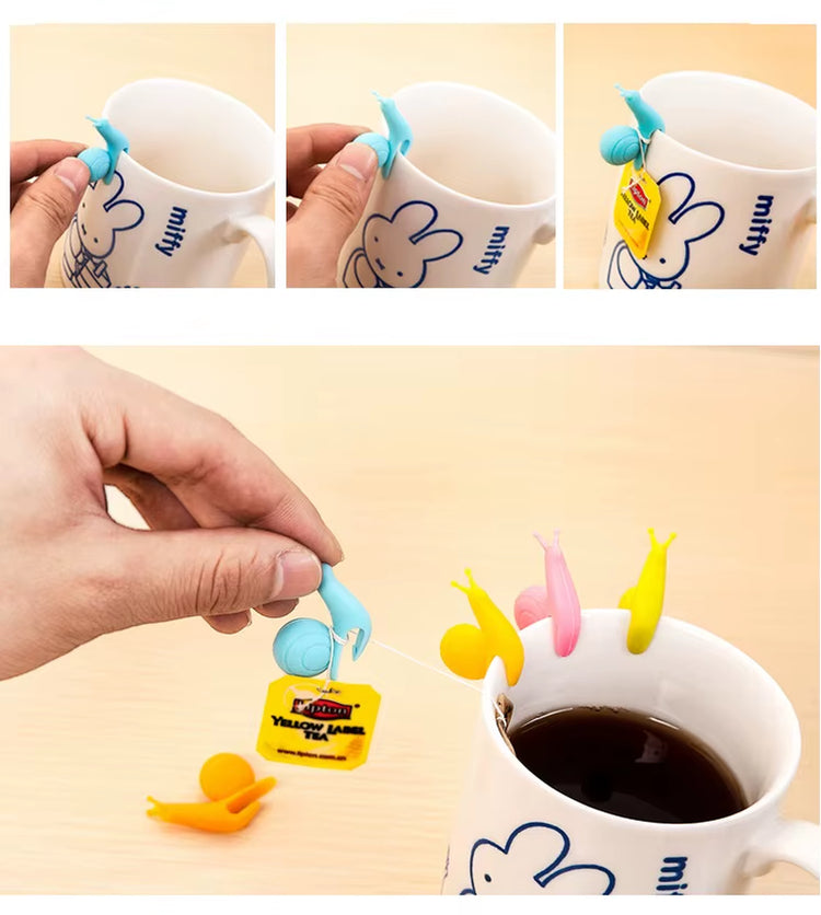 5 Pcs/Set Cute Snail Shape Tea Bag Clip Cup Mug Tea Infusers Strainer Clips Party Decor Random Color Silicone Tea Bag Holder