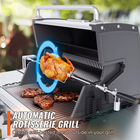 Universal Grill Rotisserie Kit for Grills, Electric BBQ Grill with 9W Motor, Stainless Steel Automatic Grilling Kit