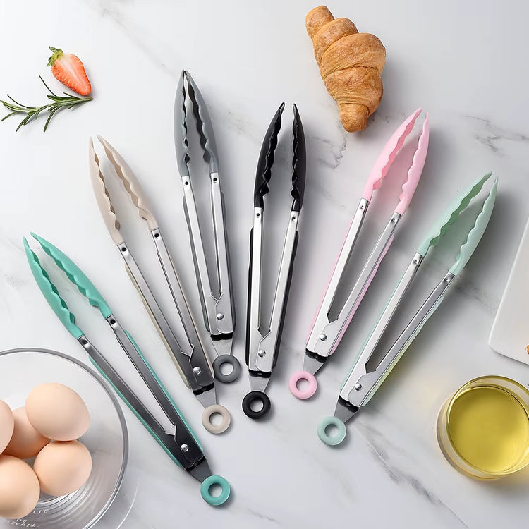 1Pcs Silicone Food Tong Stainless Steel Kitchen Tongs Silicone Non-Slip Cooking Clip Clamp BBQ Salad Tools Kitchen Accessories