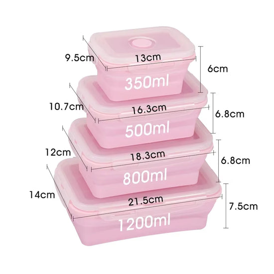 4Pcs Collapsible Lunch Box Silicone Food Storage Containers with Lids, Portable Expandable Bowls Travel Folding Food Storage Box