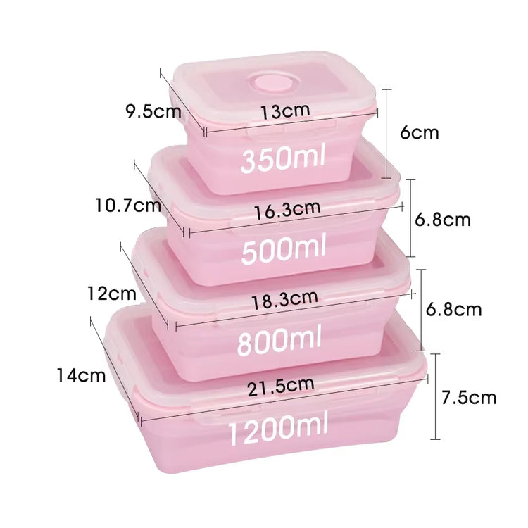 4Pcs Collapsible Lunch Box Silicone Food Storage Containers with Lids, Portable Expandable Bowls Travel Folding Food Storage Box
