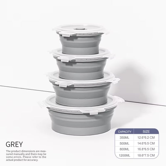 4Pcs Collapsible Lunch Box Silicone Food Storage Containers with Lids, Portable Expandable Bowls Travel Folding Food Storage Box