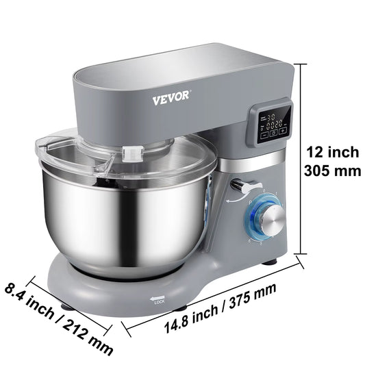 Succebuy 5.5/7Lelectric Stand Mixer with 6Speeds LCD Screen Timing Food Mixer Cream Egg Whisk Whip Dough Kneader with Steel Bowl