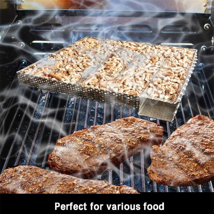Stainless Steel Pellet Smoke Generator Cooking Tool for BBQ Grill Hot or Cold Smoking Box Grill Meat Fish Cheese Barbecue Tool