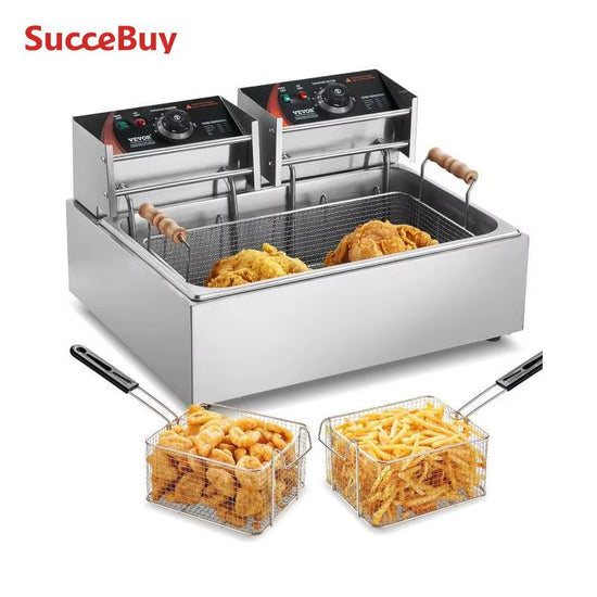 Succebuy Commercial Deep Fryer 3000W Electric Turkey Fryer Large Capacity 18Qt / 17L Stainless Steel Countertop Single Oil Fryer