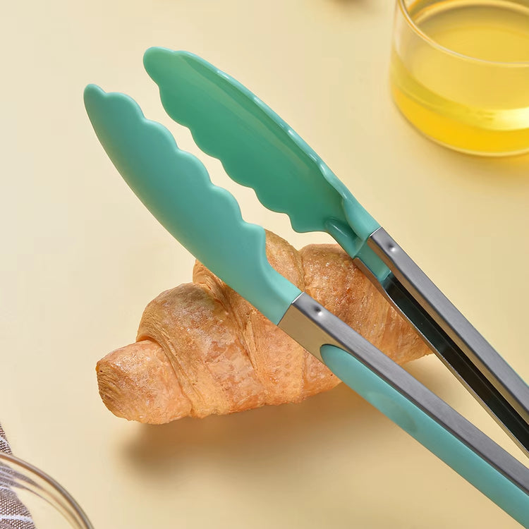 1Pcs Silicone Food Tong Stainless Steel Kitchen Tongs Silicone Non-Slip Cooking Clip Clamp BBQ Salad Tools Kitchen Accessories