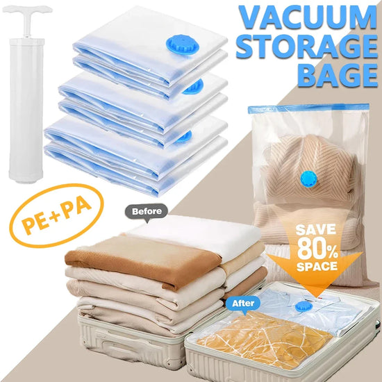 6 Pack Vacuum Storage Bags with Hand Pump Space Saver Vacuum Seal Storage Bags for Clothing Bedding Travel Lugggage Organizer