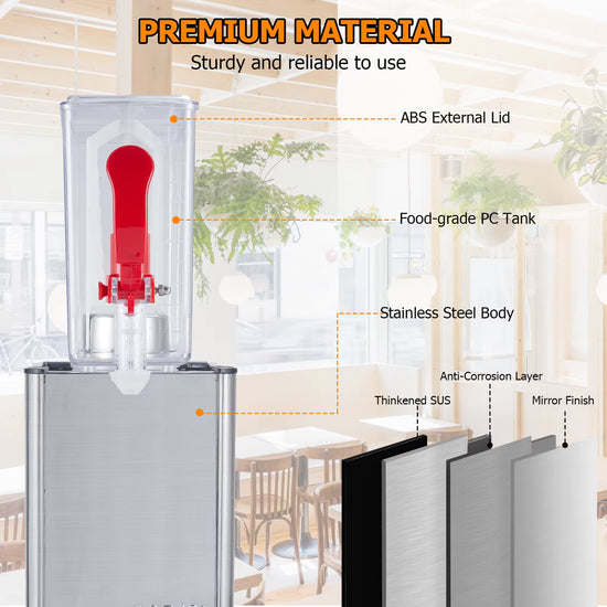Commercial Beverage Dispenser, 1 Tank 10L(18L) , Commercial Juice Dispenser 180W Ice Tea Drink Dispenser, 41°F-54°F Cooling