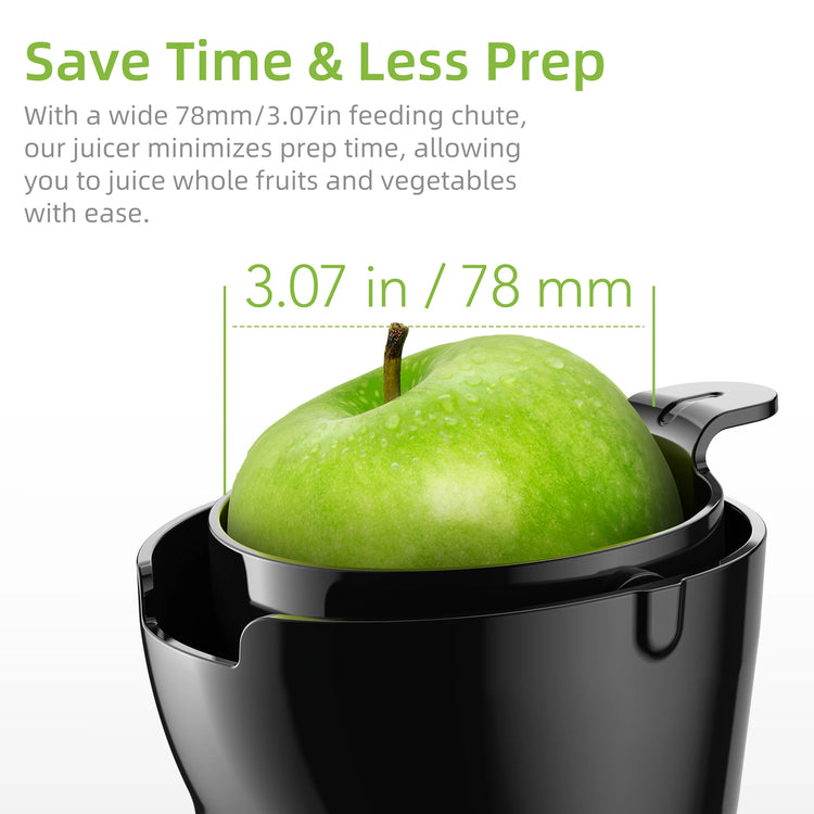 Cold Press Juicer with 78Mm Feed Chute, 200W 40-65RPM Powerful Motor Slow Masticating Juice Extractor Fits Whole Fruits