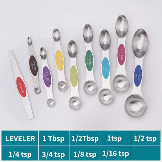 9Pcs Magnetic Measuring Spoons - Dual Sided for Liquid and Dry Ingredients - Fits in Spice Jars - Accurate Measurements Guaranteed